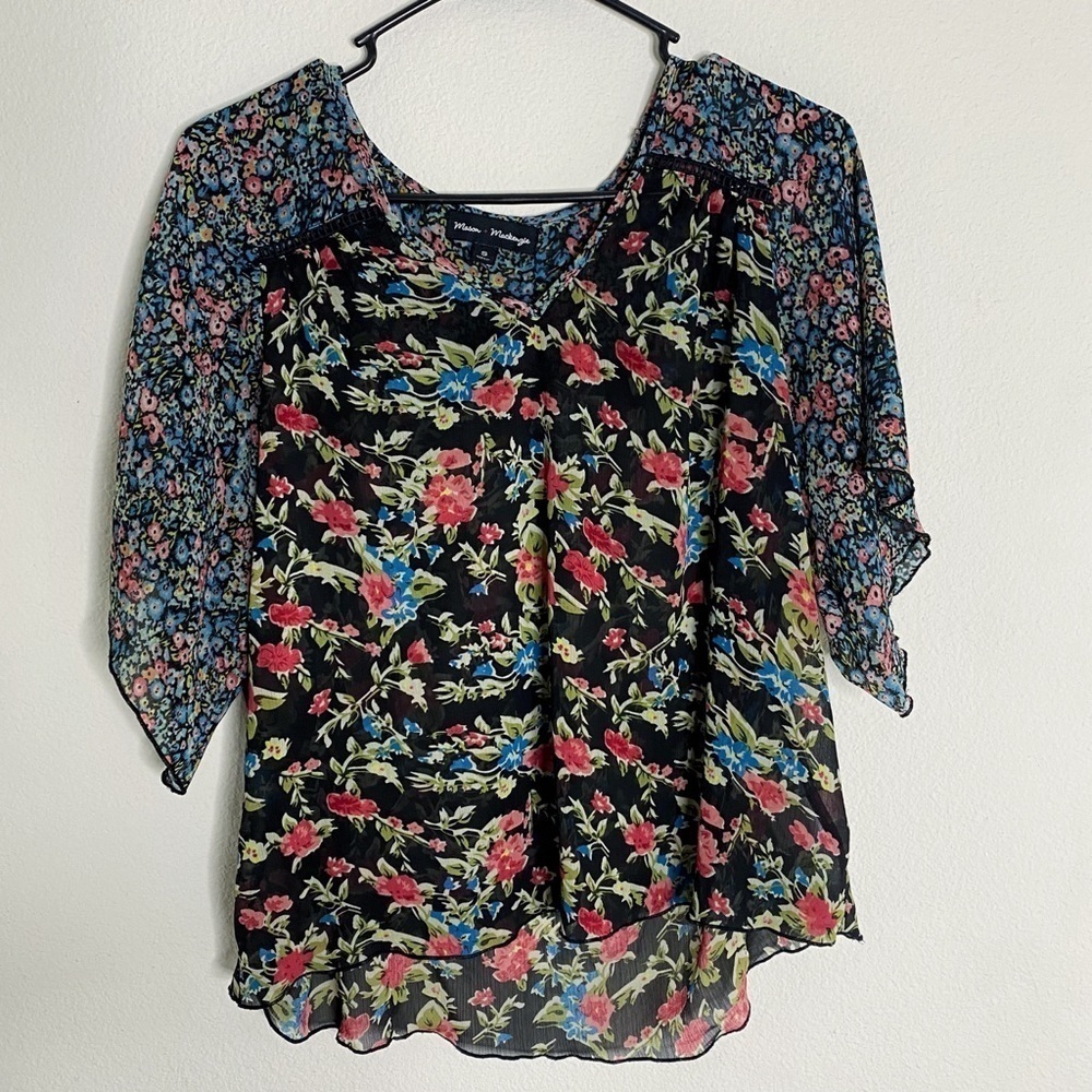 Mason + Mackenzie floral boho chiffon tunic blouse shirt size small